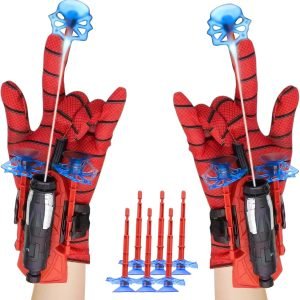 Spider Shooter Boys Girls Toy - 2 Pack Web Shooters for Kids Super Hero Toys with Spider Gloves Launcher Wrist Toys Sucking Disc Bullets for Boy Girl Age 3-14 Birthday Gifts With Gift Box Package
