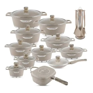 ชุดเครื่องครัว LIFE SMILE หินแกรนิต 29 ชิ้น – เซ็ตหม้อและกระทะ เคลือบหินแกรนิตหลายชั้นไม่ติดกระทะ ปลอดสาร PFOA 100% ครบชุดอุปกรณ์ทำครัวและกระทะทอด